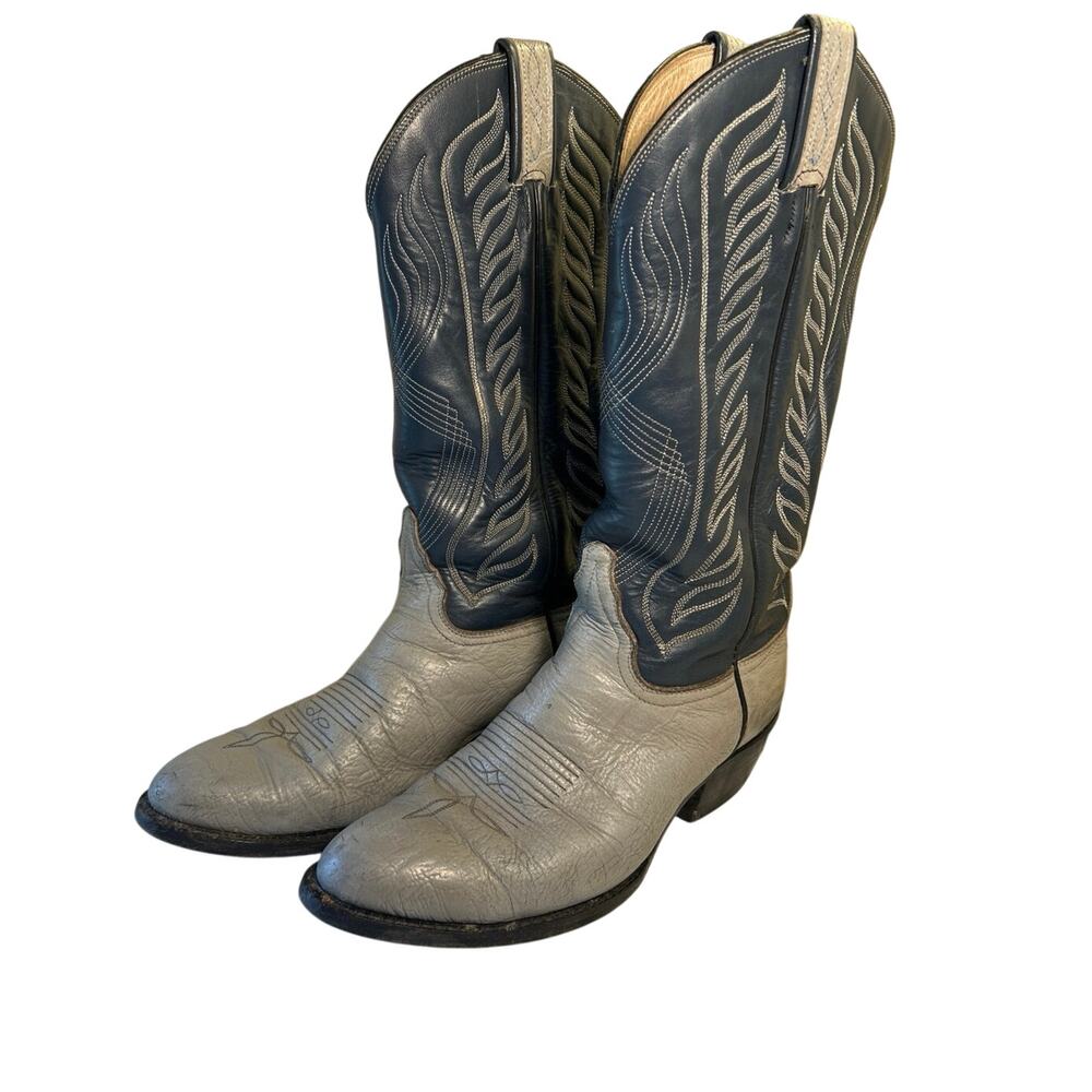 Tony Lama Boots Mens 7D Blue Gray Leather USA 8056 Cowboy Western